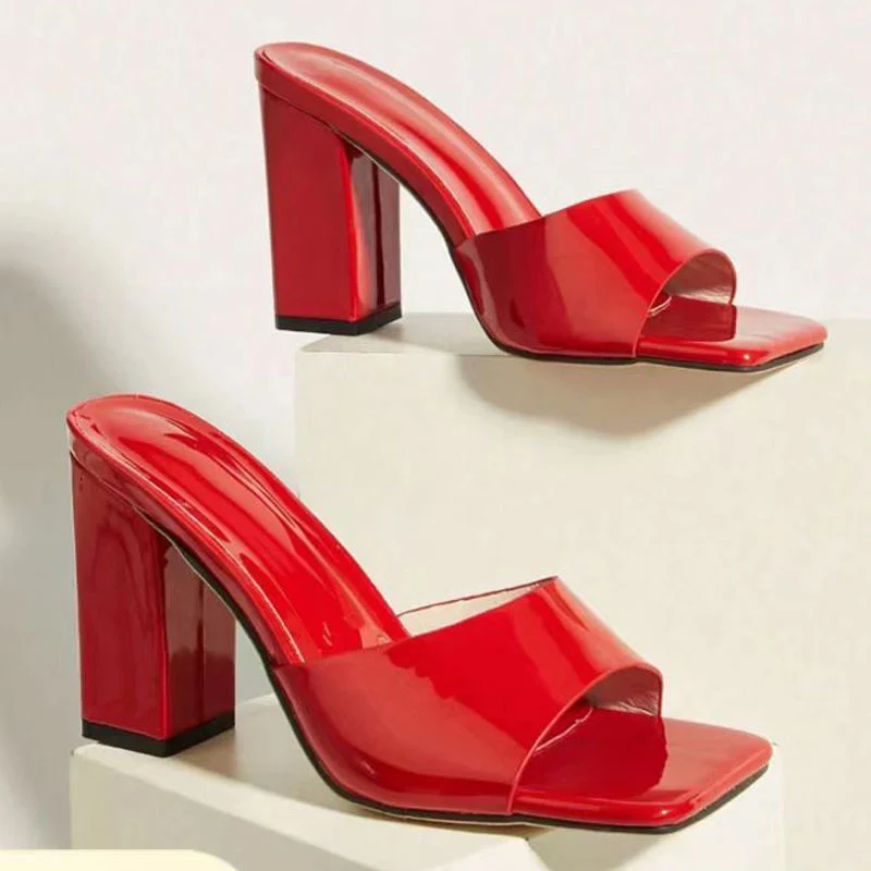 Womens Stylish Block-heel Square-toe High-heel Sandals