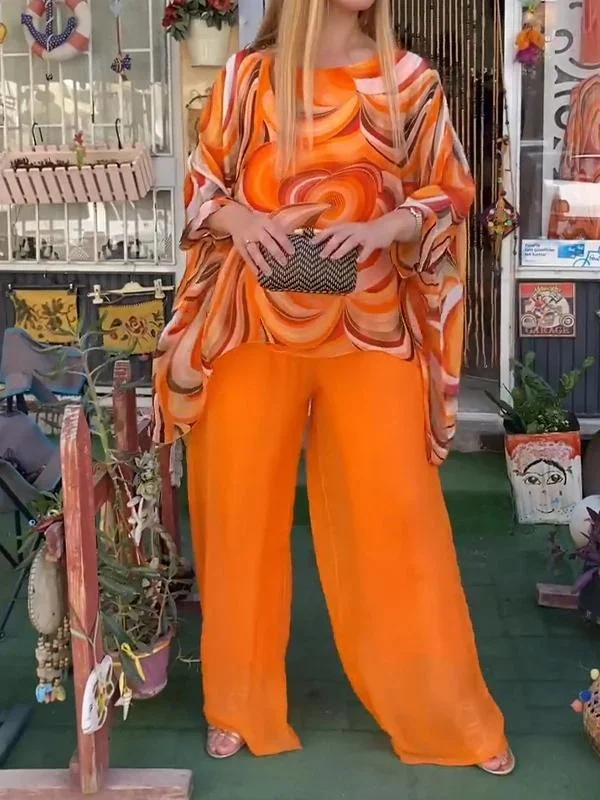 Summer New Colorful Chiffon Suit Casual Round Neck Printed Two-piece Suit - Image 10