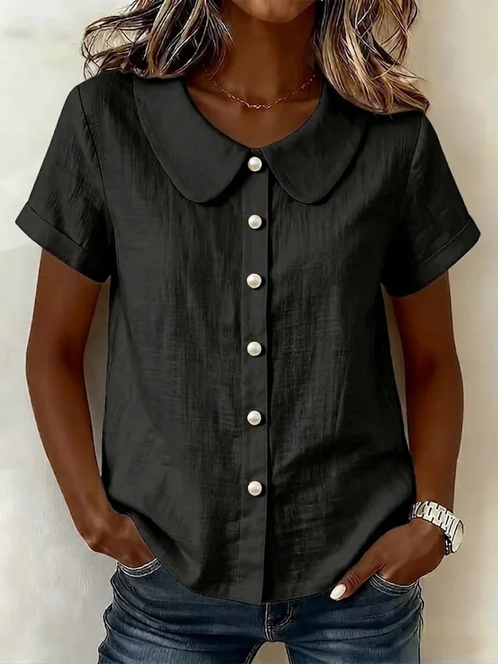 Womens Solid-Colored Short-Sleeve Casual Loose Shirt - Image 5