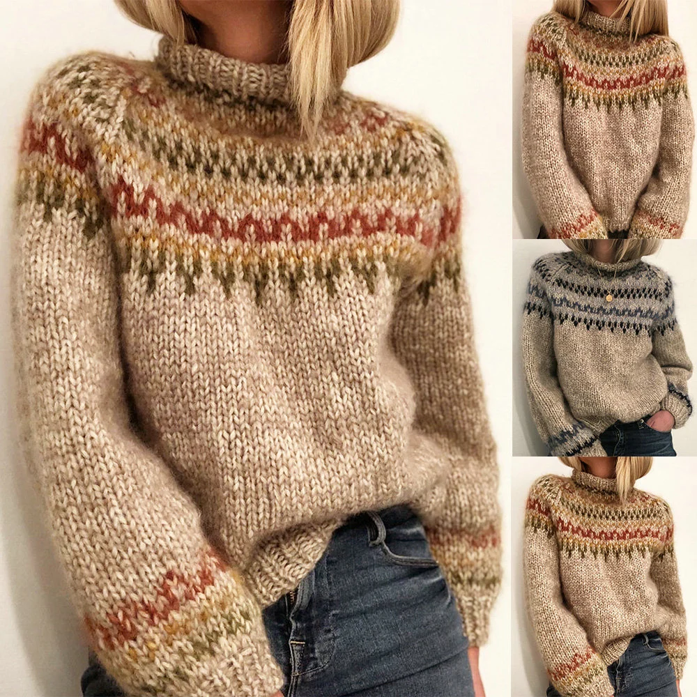 Sweater Half High Neck Pullover Straight Print Unisex Sweater