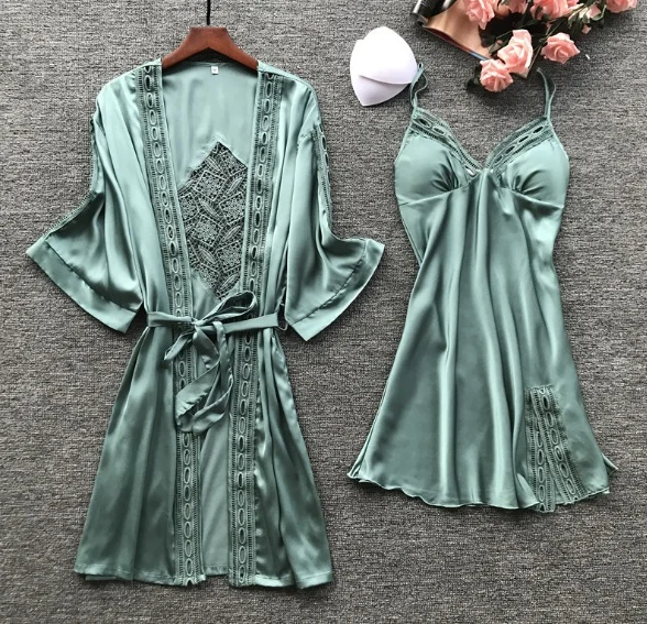 Two-piece long-sleeved pajamas women's home set with chest pad - Image 3
