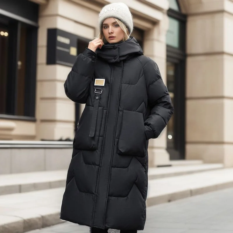 Detachable Hat Cotton Jacket Women's Mid Length Style - Image 6