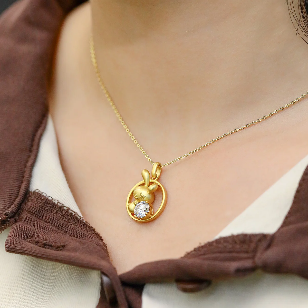 S925 Sterling Silver Gold Plated 1ct D Color VVS1 Moissanite Rabbit Necklace 4.8g Chinese Zodiac Benmingnian Gift GRA Certified Gift Box - Image 7