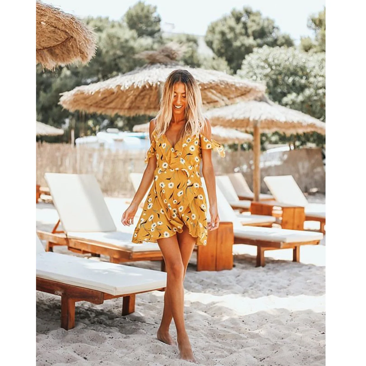 Ruffled Irregular Strap Dress - Image 4