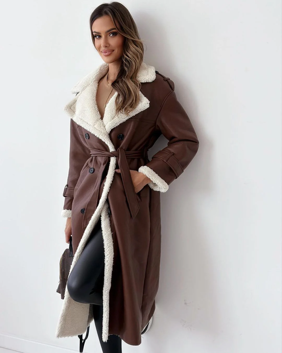 Winter Jacket With Belt Fashion Double Breasted Lapel Windbreaker Women's Long Trench Coat Mid-length Overcoat Clothing - Image 4