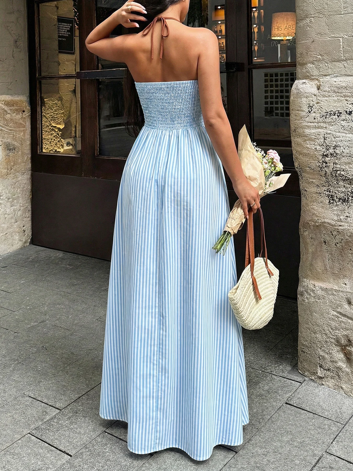 Deep V-neck Striped Resort Dress - Image 8