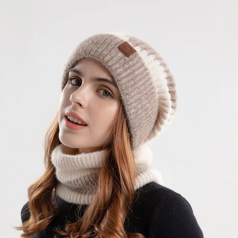 2pcs Knitted Hat Suit With Scarf Winter Two-color Hat And Thick Warm Earflaps Wool Scarf - Image 7