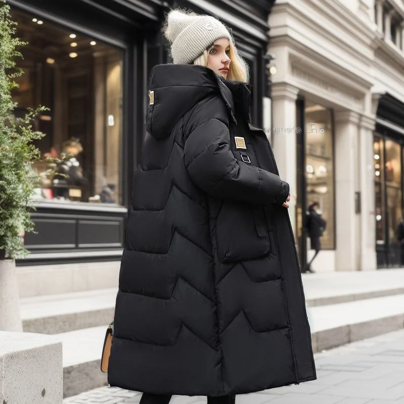 Detachable Hat Cotton Jacket Women's Mid Length Style - Image 7