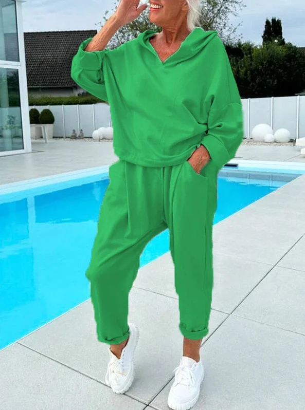 Women's Solid Color Hooded Sweatshirt Two-piece Set - Image 3