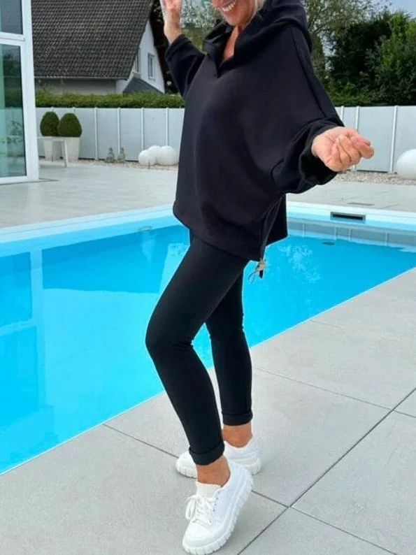 Women's Solid Color Hooded Sweatshirt Two-piece Set - Image 6
