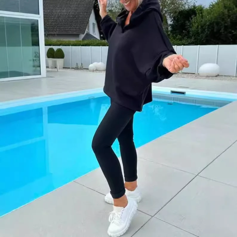 Women's Solid Color Hooded Sweatshirt Two-piece Set - Image 10