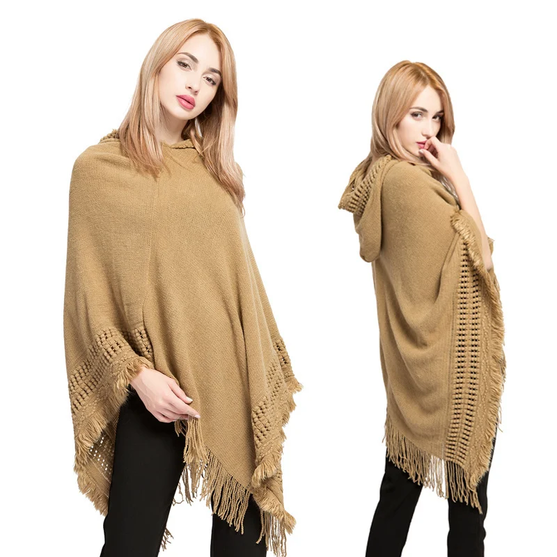 Women's Fashion Faux Cashmere With Hat Tassel Shawl