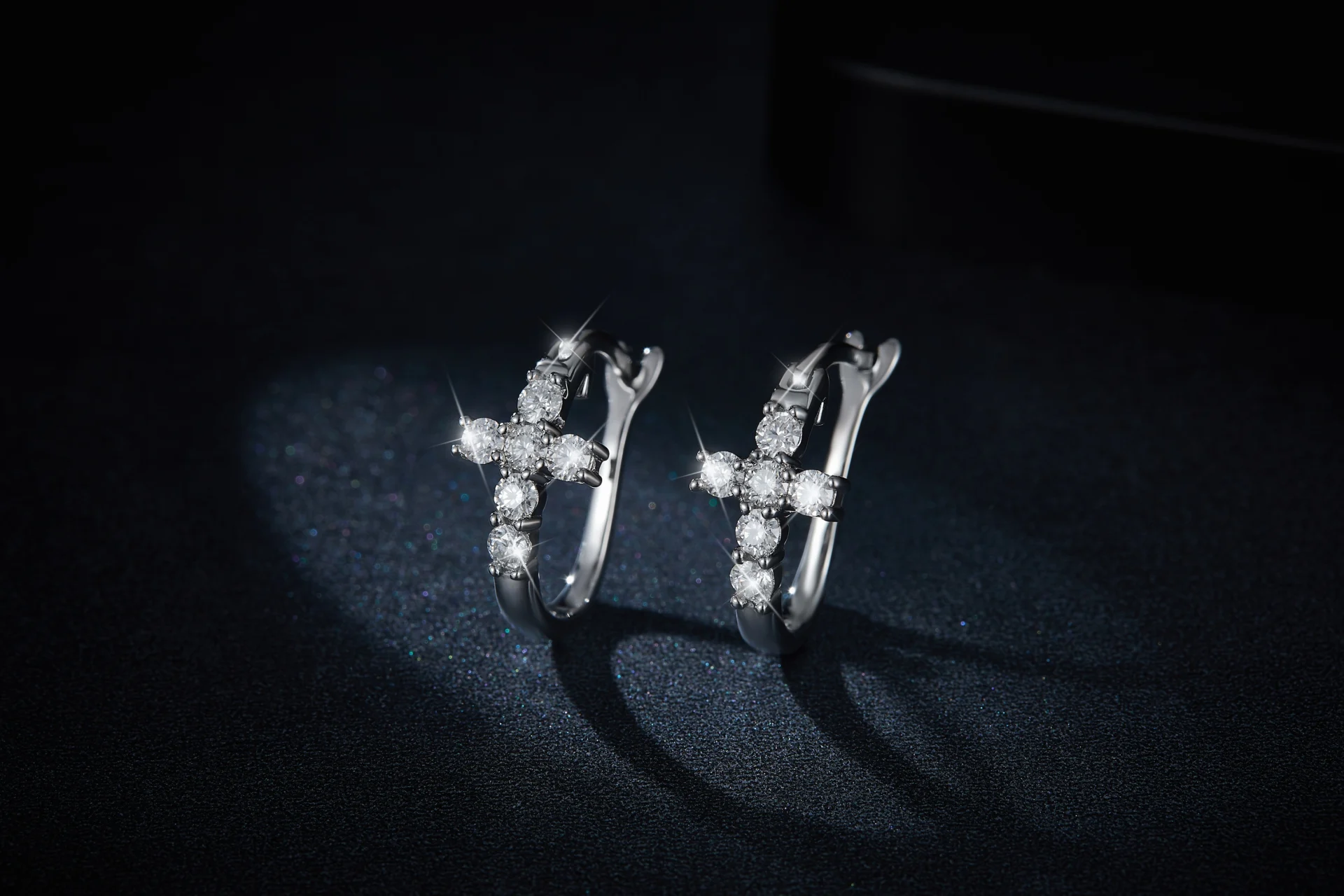 S925 Sterling Silver Cross Hoop Earrings For Women Moissanite Christian Jewelry With GRA Certificate Platinum Plated Gift Box Set - Image 3