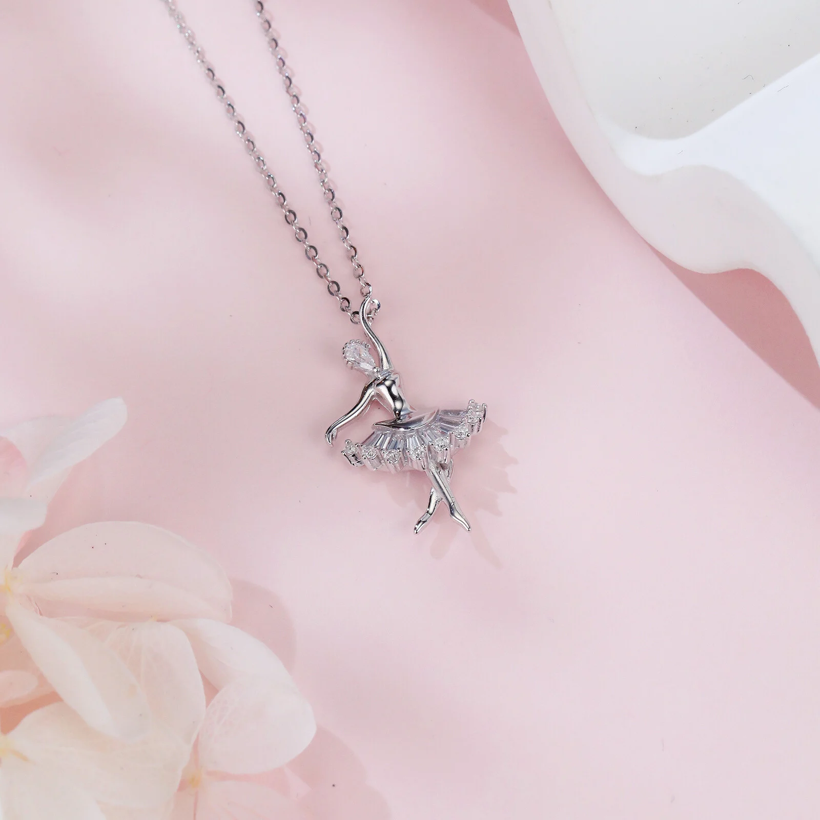 925 Sterling Silver Elegant Ballerina Moissanite Pendant Necklace – Graceful Dance Of Sparkling Gems - Image 3