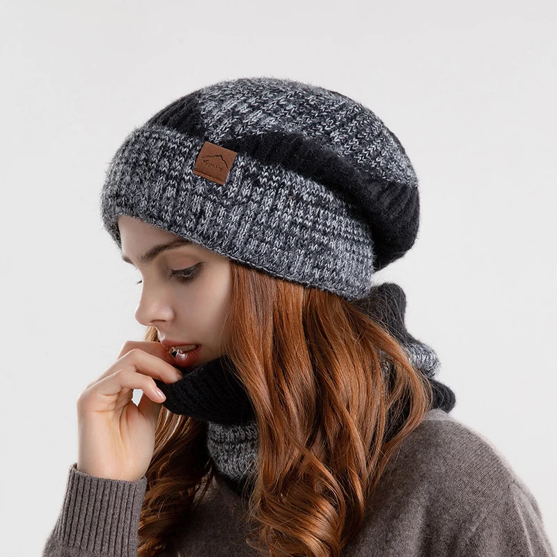 2pcs Knitted Hat Suit With Scarf Winter Two-color Hat And Thick Warm Earflaps Wool Scarf - Image 6