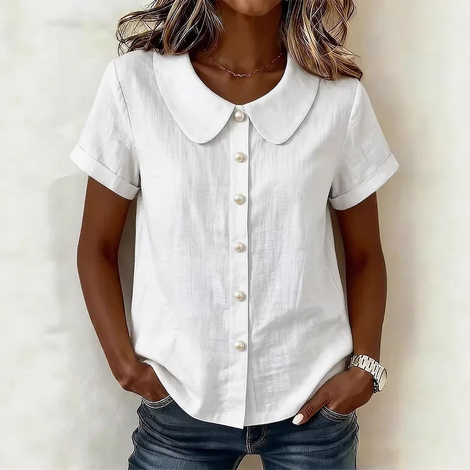 Womens Solid-Colored Short-Sleeve Casual Loose Shirt - Image 8