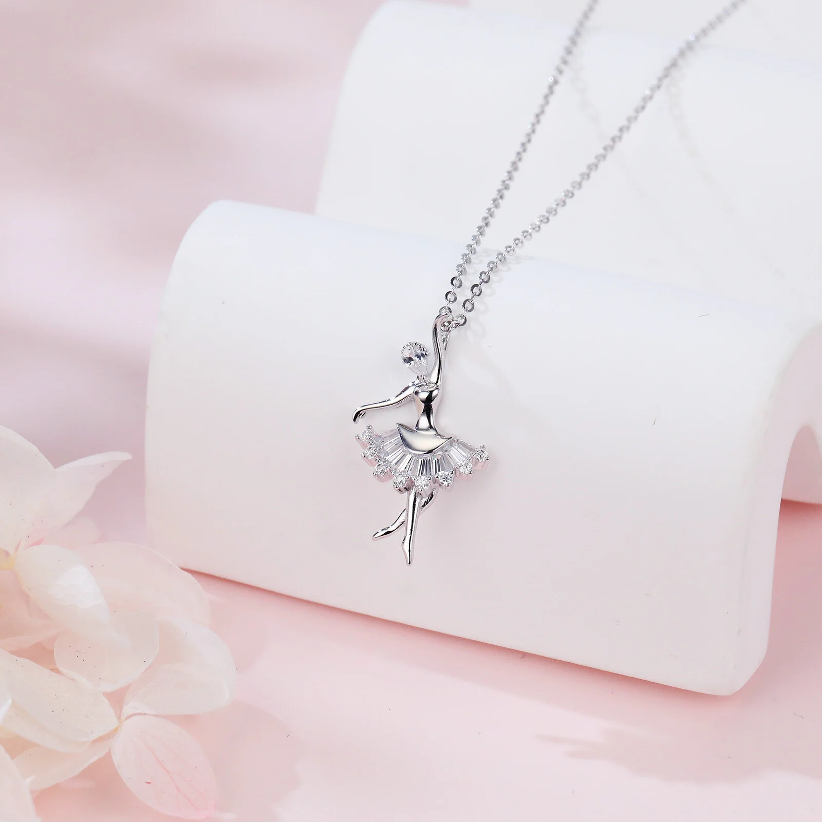 925 Sterling Silver Elegant Ballerina Moissanite Pendant Necklace – Graceful Dance Of Sparkling Gems