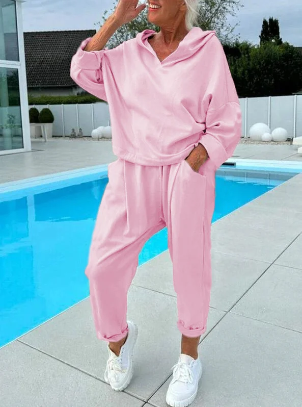 Women's Solid Color Hooded Sweatshirt Two-piece Set - Image 9