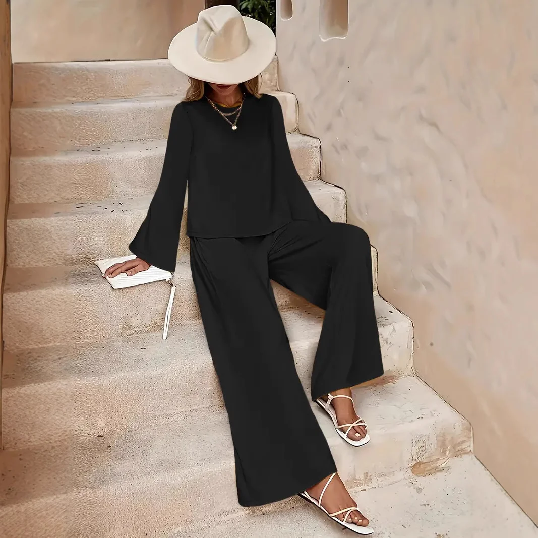 Long Sleeve Loose Wide Leg Pants Suit - Image 7