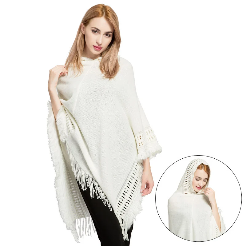 Women's Fashion Faux Cashmere With Hat Tassel Shawl - Image 9