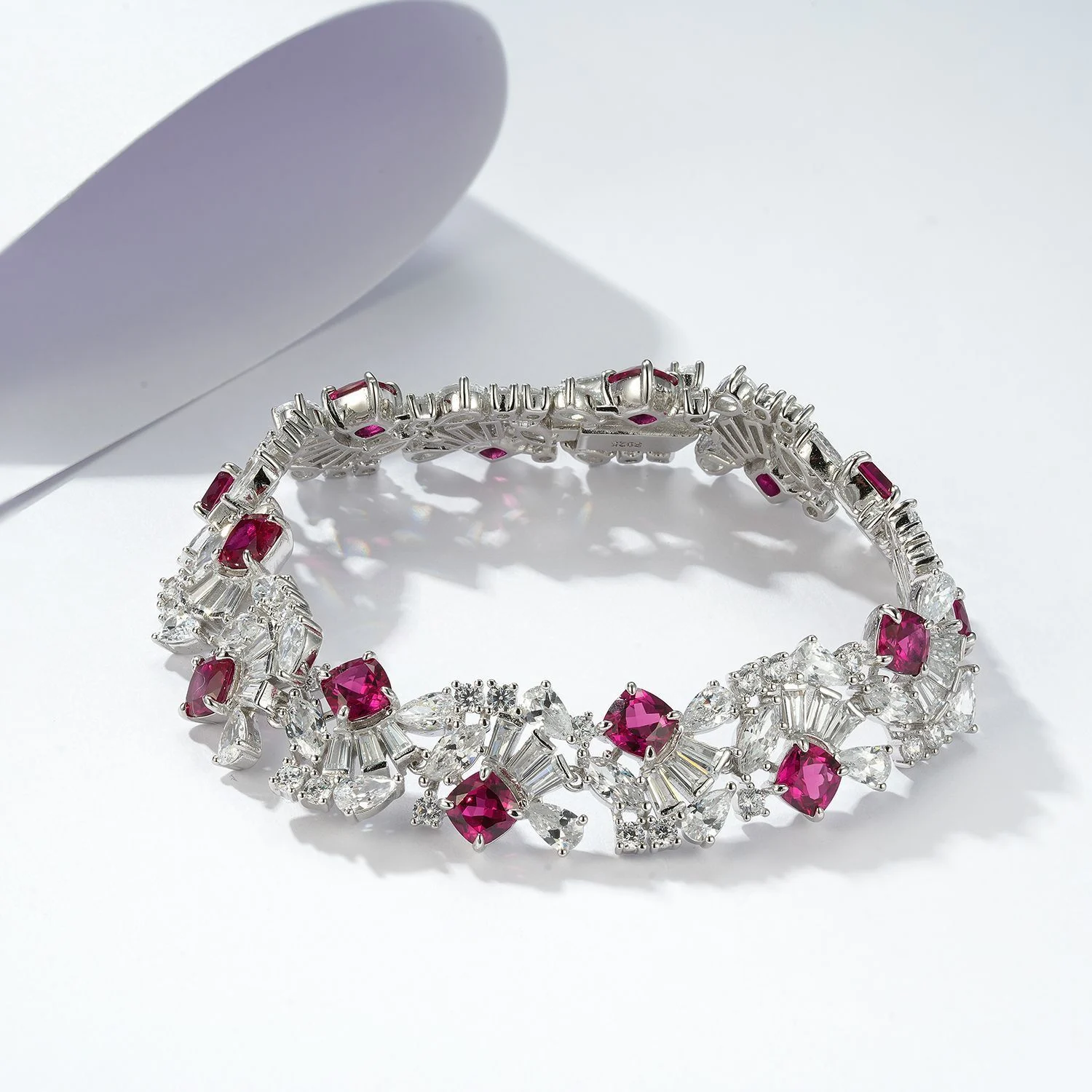 S925 Sterling Silver 5mm Lab-Grown Emerald Ruby Sapphire Tennis Bracelet 16.5cm 14 Stones Platinum Plated Gift Box - Image 8