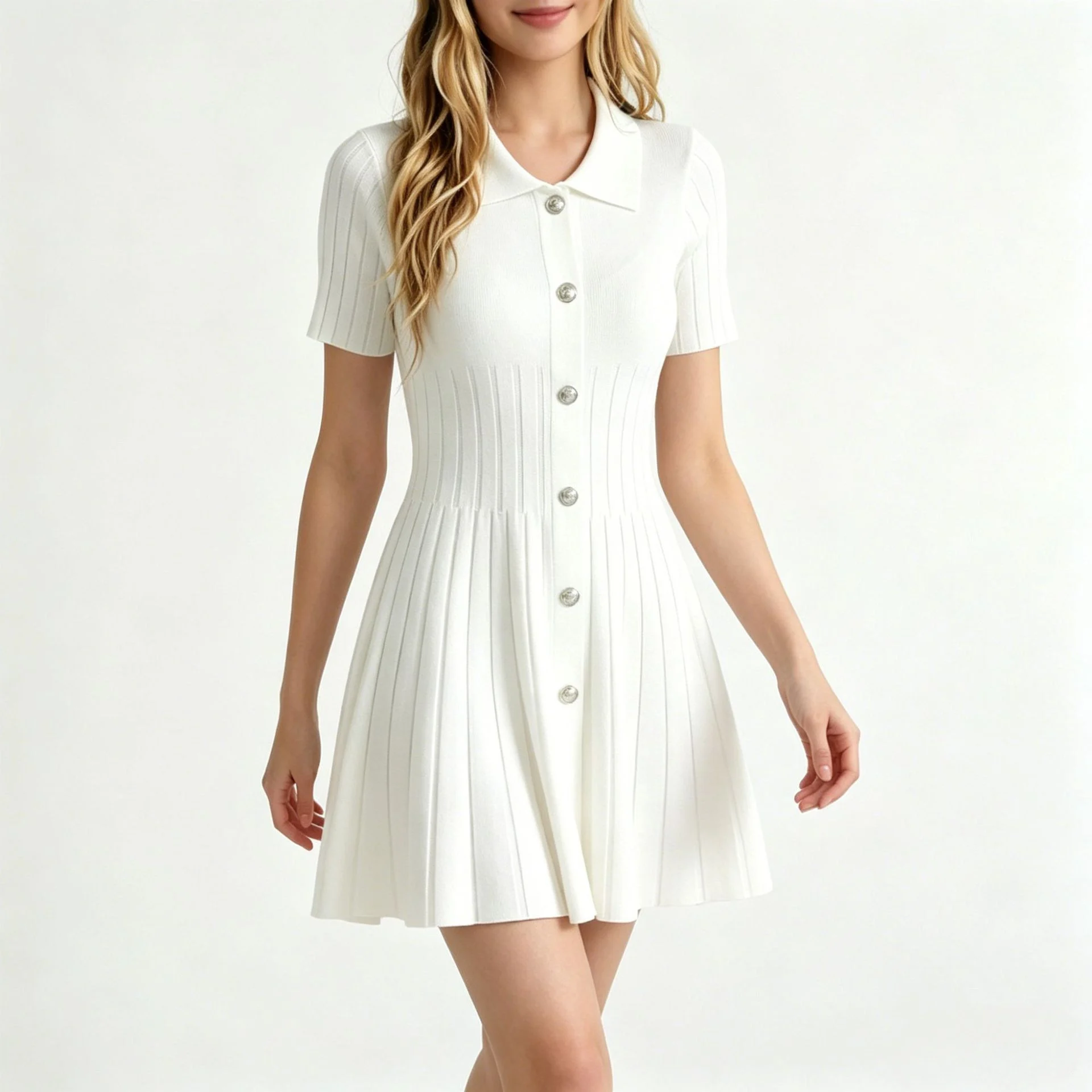 New Womens Polo-neck Knitted Dress